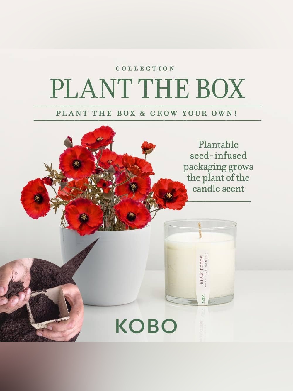 Kobo Siam Poppy Soy Candle Plantable Box - Picture 2 of 15